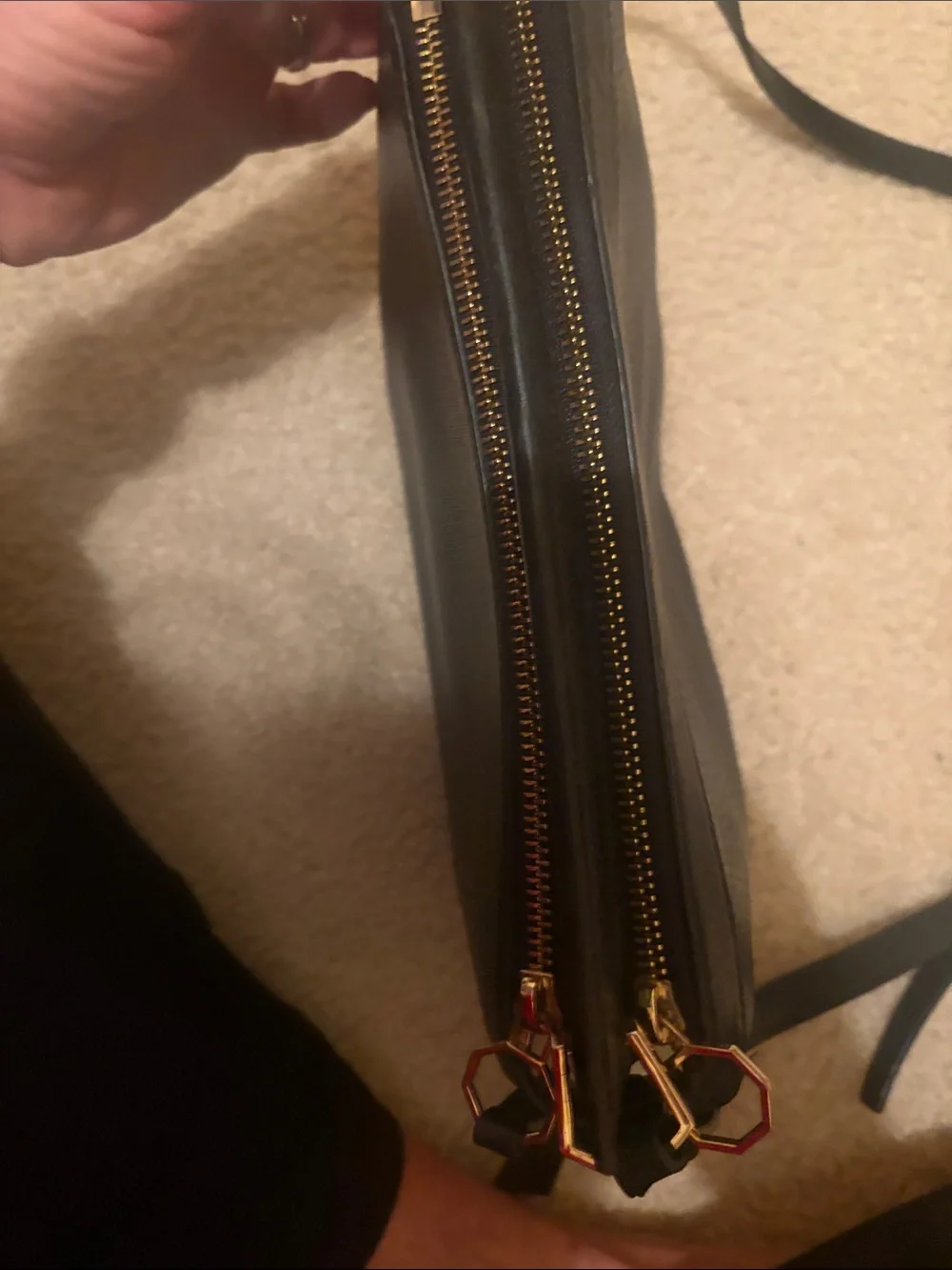 Louise et Cie Black Pebbled Leather Crossbody with Gold Accents